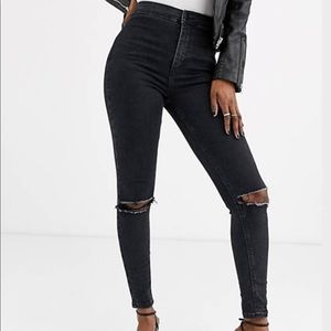 TOPSHOP Joni Busted Knees Washed Black Jeans 25/30